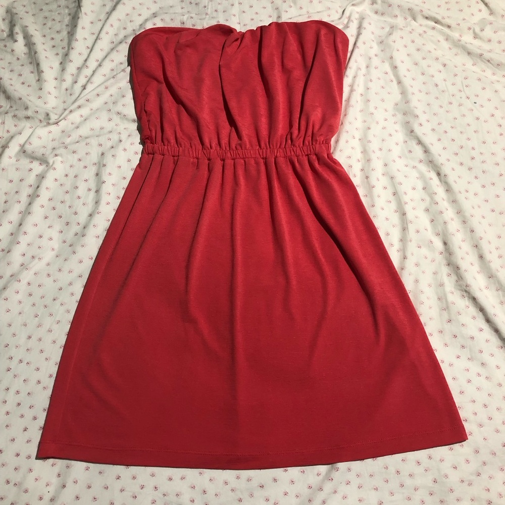 Strapless Red-Orange Mini Dress